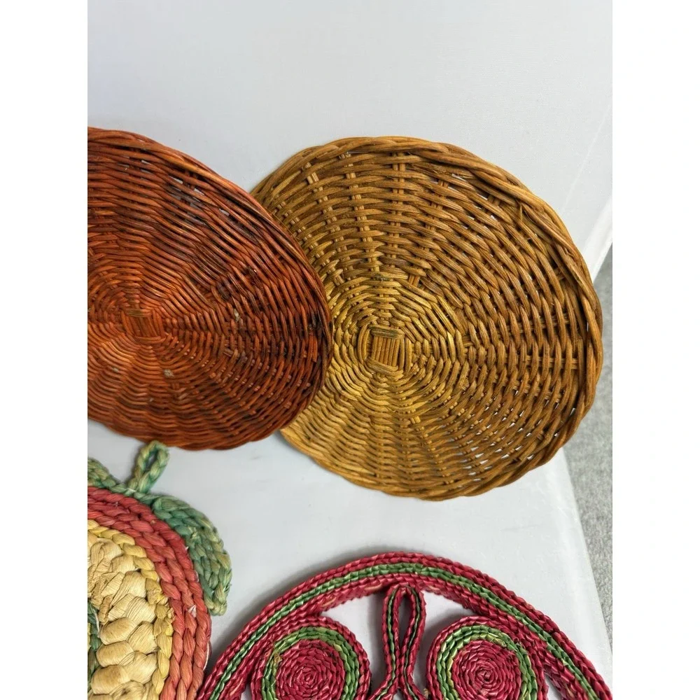 Vintage Raffia Straw Wicker Rattan Trivet Hot Pad Wall Decor Boho Lot Of 10